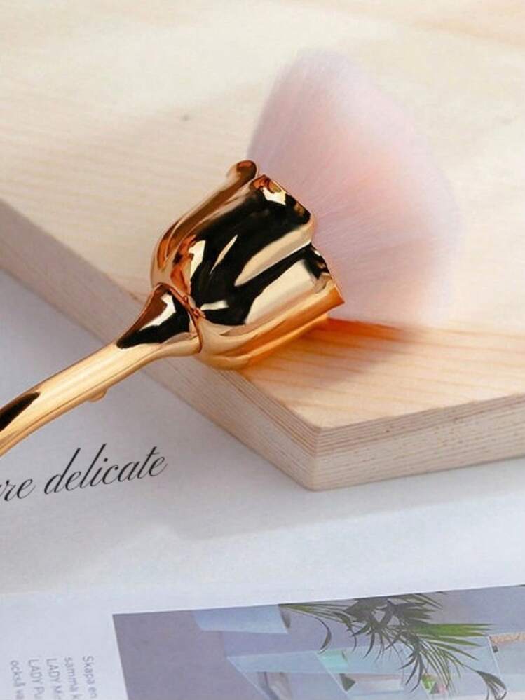 1支装美甲粉尘刷，粉色玫瑰造型，清洁刷，适用于指甲、化妆品、粉底、腮红的清洁和修剪，多功能玫瑰花美甲刷 - 指甲粉尘清洁刷、粉底、腮红化妆刷，旅行必备 - 粉色 - 查看 4