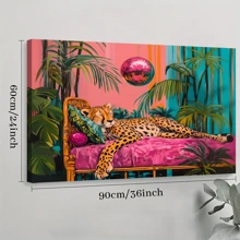 1pc Framed Canvas Poster, Cheetah Sleeping Under A Disco Ball Pink Wall Art Canvas Paintings, Ideal Gift For Bedroom Living Room Corridor, Wall Art, Room Decoration - Multicolor - View 10