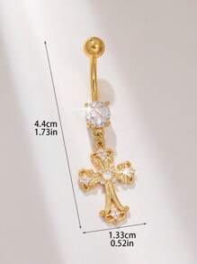 1pc Luxurious Rhinestone Cross Navel Ring, Suitable For Women's Daily Wear, Birthday Party, Beach Gathering