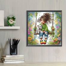 1pc 30*30cm/ 11.8 * 11.8in Frameless 5D Asymmetrical Shaped Diamond Painting Kit, DIY Design For Woman On Swing Pattern, Wall Decor, Ornament, Beginner & Adult Gift, Thanksgiving