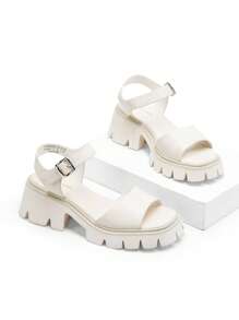 Women's Lug Sole Low Platform Summer Sandals, Stylish Open Toe Chunky Block Ankle Straps Heels Sandals For Summer/Spring - 白色 - 查看 5