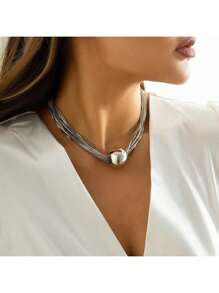 New Exaggerated Punk Multi-Layer Chain Pendant Niche Minimalist Geometric Sphere Personalized Necklace Jewelry - Multicolor - View 13