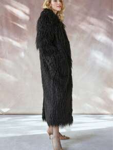 FHILLINUO Women's Elegant Faux Fur Long Coat, Loose Fit, Long Sleeve, Lapel Collar, Pockets, Classic Straight Hem, Black Winter - 多色 - 查看 9