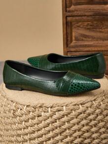 Women's Spring Plaid Contrast Black Flat Shoes - Dark Green - View 3