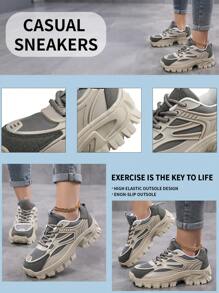 女士运动前厚底运动鞋，拼色皮革系带女鞋轻便透气运动鞋女鞋防滑耐磨户外运动鞋，舒适休闲女鞋