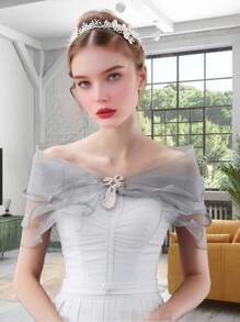 DOMIOURA 1 Pc Lace Short Sleeve Shrug Bridal Wedding Elegant Cape Summer Casual Shawl Banquet Dress Cloak