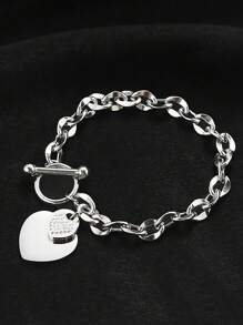 1 pezzo Braccialetto elegante a forma di cuore con strass in acciaio inossidabile, design minimalista versatile, delicato e dolce, ottimo regalo per amici/studenti, adatto per uso quotidiano