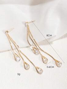 1 对时尚、优雅、高端铜镶嵌锆石长流苏吊坠耳环，适合女士日常穿着和派对礼服