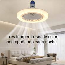 Ventilador de techo con luz 2 en 1, portalámparas E27 universal, con mando a distancia, 3 velocidades de viento ajustables gradualmente, luz silenciosa, adecuado para sala de estar y dormitorio. - Blanco - Ver 7