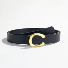 1pc New Women's Belt Letter C Korean Version Dress Jeans PU Women's Belt - Black - View 9