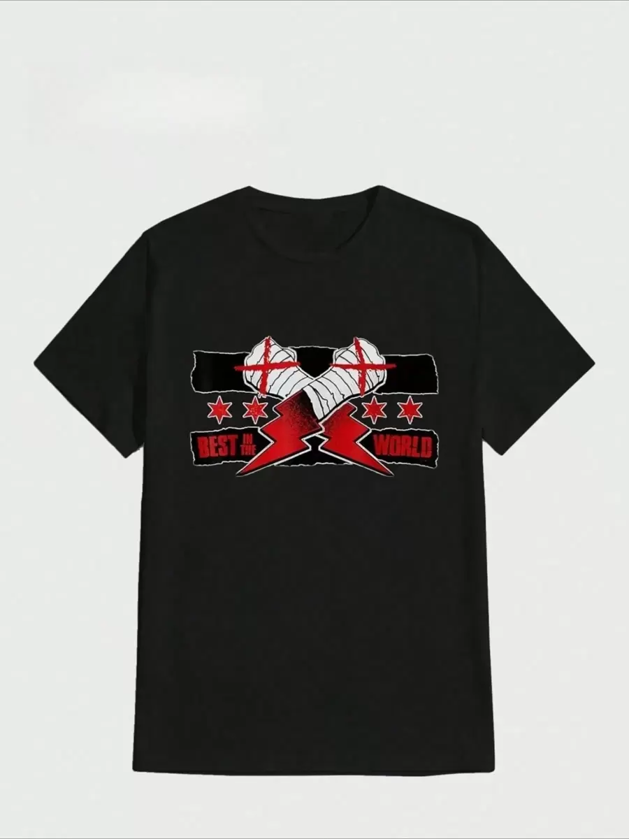 Camisa de hombre CM Punk "Mejor del Mundo" estampado digital de color negro camisa casual estampado digital camisa de algodón puro y pesado - Negro - Ver 1