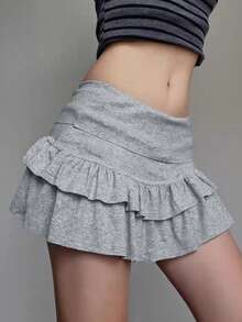 Y2K 风格喇叭迷你裙，性感褶皱高腰 A 字裙，时尚百搭，适合夏季