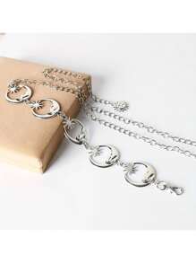Retro Sun, Moon & Star Pendant Waist Chain, Single Layer Metal Belt Chain, For Women Summer, School Fall, Autumn, Halloween