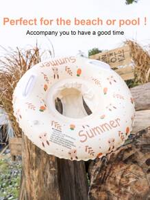 1pc Inflatable Thick Swimming Ring, Pool Floating Circle, Pocket Design, Outdoor Leisure Beach, Swimming Pool Water Floating Mat, Suitable For Pool Party, Sunbathing! - Beige - View 3