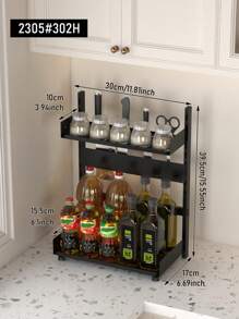 1pc Multipurpose Kitchen Countertop Spice Rack, Knife Holder, Kitchen Organizer Shelf, Suitable For Home, Kitchen And Dining Room Kitchen Items Kitchen Accessories Kitchen Tools - Black - View 13