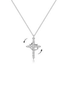 1 件时尚新款微镶嵌钻石皇冠和可旋转吊坠项链，奢华感百搭派对珠宝