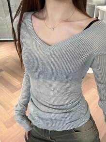 Women Long Sleeve T Shirt Thin Perspective Summer Solid Slim Casual Shirts Female Pullovers Basic Tee Y2k Clothes Streetwear Top - Black - View 5