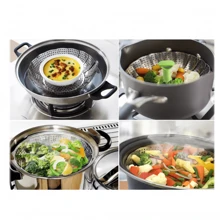 Large Kitchen Steamer Foldable Steamer Vegetable Steamer Fruit Basket - Silver - View 6
