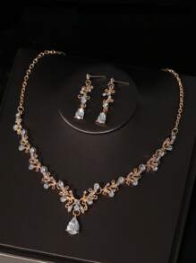 4 pièces Ensemble de bijoux de mariée avec couronne en strass, incluant une couronne, un collier et des boucles d'oreilles, convient pour le mariage, les accessoires de robe de mariée, la fête de mariage