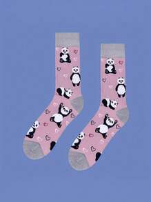 1 双男士粉色熊猫可爱舒适袜子，适合各种场合的百搭款式