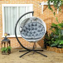 Outsunny Hanging Egg Chair Outdoor Indoor Garden Swing Chair With Folding Basket, Garden Hanging Chair With Stand, Thickened Cushion, Cup Holder For Patio, Balcony - Grey - View 8
