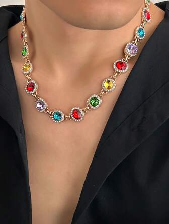 1st Punk Flerfärgat Kristallhalsband, Herrmode Lyx Minimalistisk Charm Choker, Parhalsband