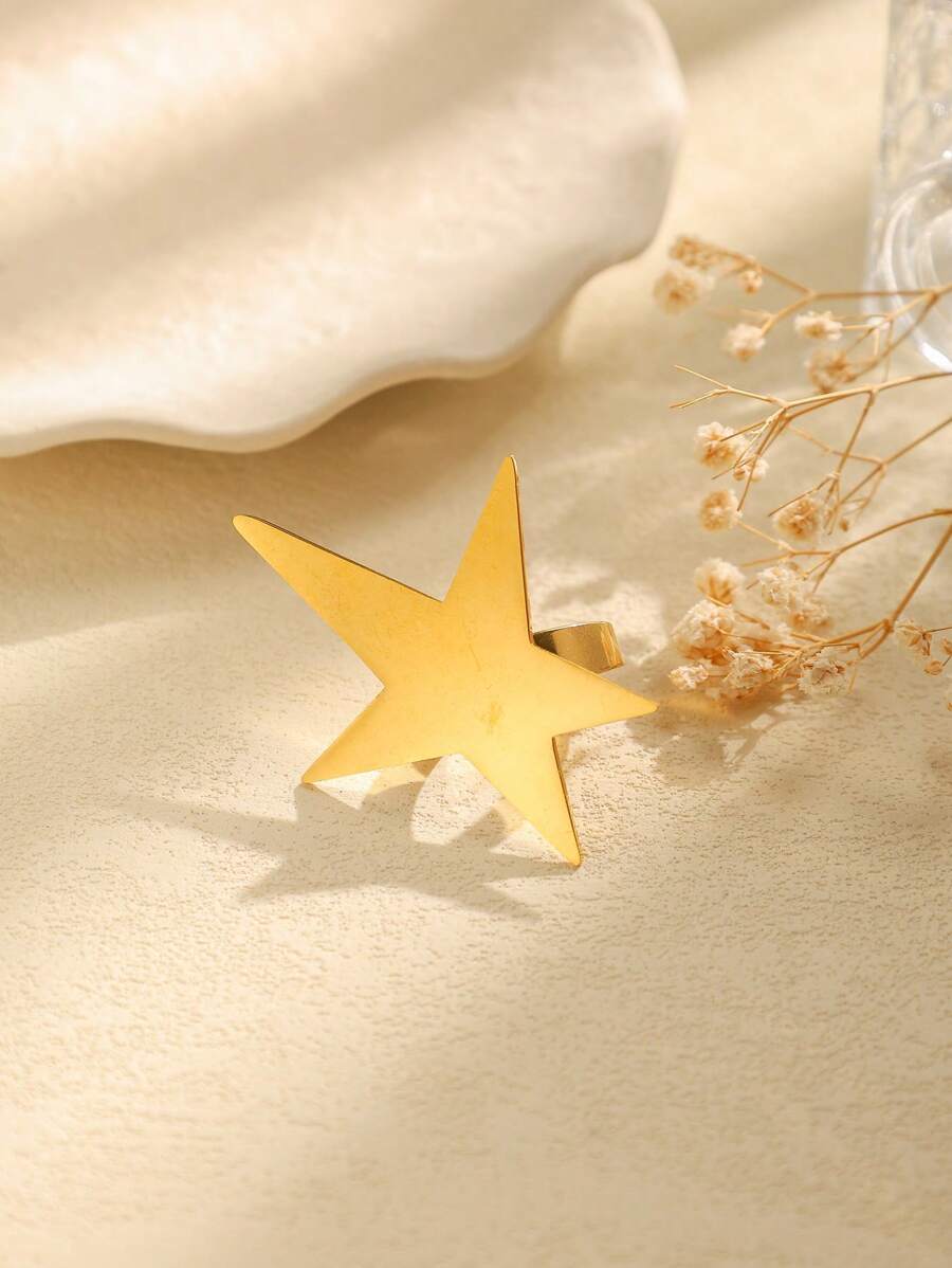 1 件时尚五角星戒指，不对称光滑星形极简主义配饰，适合日常佩戴和节日礼物