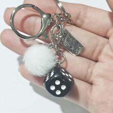 1pc Alloy Pom-Pom Car Keychain, Dice Car Accessory Keyring - one-size - View 7