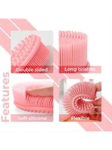 Silicone Shampoo Shower Brush, Double-Sided Massage Bath Brush, Silicone Body Scrubber For Shower, Body Exfoliating Brush, Premium Silicone Loofah, Head Brush, For Cleaning Dirt And Stains, Soft Home Bathroom Decor Fall Decor Back To School - Multicolor - View 4