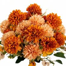 1 件/3 件人造绣球花、球形菊花丝绸花束假植物，适合春季婚礼花瓶，适用于家庭餐厅卧室装饰、母亲节情人节节日生日派对配件、户外花园装饰秋季 - 橘色 - 查看 4