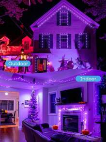 1pc 50/100/200/300LED Solar String Lights Outdoor Waterproof, 8 Modes Copper Wire LED Light String, Holiday Party Garden Decoration Light - Purple - View 7