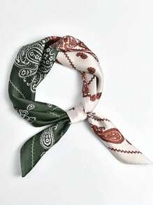 1 Piece Paisley Flower Double Color Women Geometric Print Square Scarf, Headscarf, Decorative Scarf Suitable For Daily Use - Multicolor - View 3