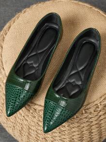 Women's Spring Plaid Contrast Black Flat Shoes - Dark Green - View 1