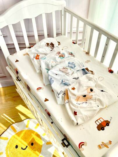 Lençol de berço de bebê 1 peça, estampa animal, fibra macia, respirável, absorvente, unissex, roupa de cama para berçário, adequado para meninos e meninas, todas as estações, capa para trocador