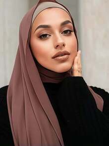 1 chiếc khăn trùm đầu mềm mại bằng vải voan trơn cho nữ, khăn choàng dài thường ngày kiểu Ả Rập màu trơn bảo thủ, thích hợp sử dụng hàng ngày - Lạc đà - Xem 5