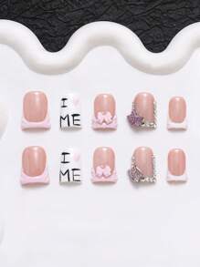 10 件 Y2K Nails 别致鸭嘴按压指甲套装 - 手工制作，白色法式尖头风格和百搭 3D 手工雕刻花朵，闪闪发光的银色蝴蝶结和白色 3D 手绘蛇形法式尖头，非常适合派对和休闲装扮，是送给女性和女孩的完美节日礼物，包括工具包