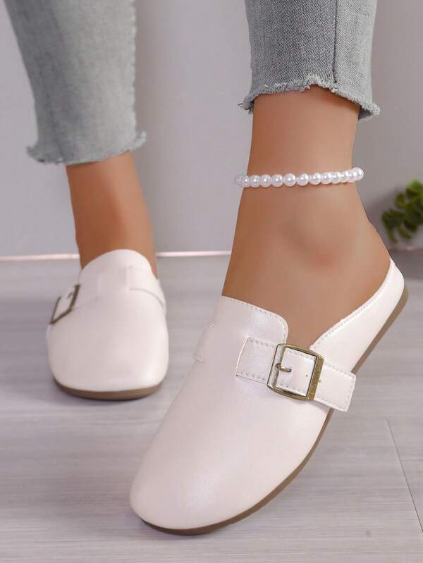 Chinelos Mule de Sola Grossa e Biqueira Fechada, Sapatos Casuais Versáteis e Casuais, Design de Moda Moderna e Moderna da Primavera