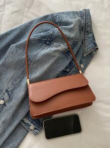 Stylish Solid Color Asymmetrical Flap Retro Minimalist Chic Shoulder Bag - Brown - View 5