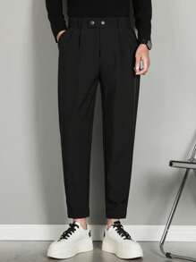 Men's Ice Silk Feeling Loose Straight Leg Slim Fit Ankle Length Solid Color Dress Pants, Flow Feeling - Black - View 3