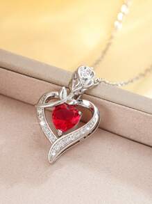 1 Pc Romantic Cubic Zirconia Heart Necklace Pendant For Women For Valentine's Day Gift Wedding Engagement Anniversary Party Jewelry,Mom,Mother,Mother's Day,Gift
