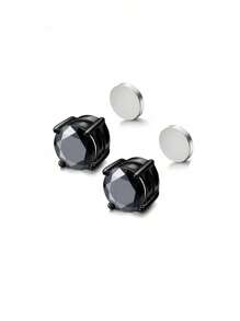 2pcs Fashionable Minimalist Single Black Magnet Stud Earrings For Men, Suitable For Daily Wear And Occasions