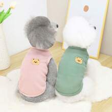 Hundeoberbekleidung geeignet für Frühling und Sommer Outdoor-Reisen. Tragen Sie eine weiche, bequeme, atmungsaktive Hundeweste. Atmungsaktives Haustierhemd mit niedlichem Bärchen-Aufnäher, einfarbige modische Weste für Welpen und Katzen Sommer-Bekleidung - Verschiedenfarbig - Übersicht 2