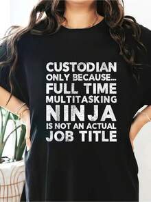 Funny Custodian Janitor T-Shirt For Men And Women Short Sleeve Round Neck Casual Top For Summer & Spring, Women's Clothing - 黑色 - 查看 1
