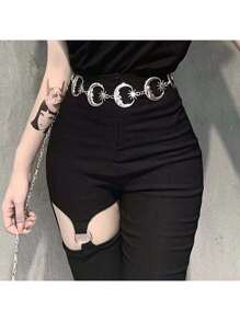 Retro Sun, Moon & Star Pendant Waist Chain, Single Layer Metal Belt Chain, For Women Summer, School Fall, Autumn, Halloween