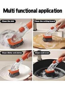 3 件装皂液控制洗碗刷，带手柄和 2 个可互换头，防刮洗碗刷分配刷垫皂液器垫圈套装，适用于清洁厨房碗碟、锅、平底锅、水槽