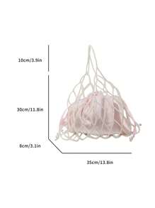 1pc Handmade Beaded Rhombus Weave Pearl Fishing Net Style Handbag, Sweet And Elegant Design For Women, Suitable For Summer Beach Vacation (With Drawstring Inner Pouch)