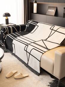 [Sofa Cover] Machine Washable Sofa Cover - Modern Black And White Polyester Fabric, Suitable For Single To Four-Seater Sofas - Perfect For Living Room, Bedroom, Office Decor