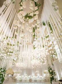 20 Pieces Each Wedding Decoration Hanging White Roses, Rose Waterfall Set With 10 White Roses + 10 Rolls Of 500cm Ribbon For DIY Wedding Decorations, Bridal Showers, Wedding Bouquets, Table Decorations, And Ceiling Decorations, Bridal Gift Party Birthday Supplies