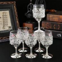 1 Set Of 6 European Style Rose Patterned Glass Stemware, Wine Glasses Suitable For Gatherings, Weddings And Other Occasions, Decorative Tabletop Craft