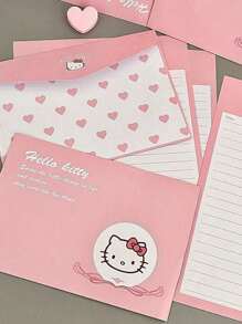 Sanrio Sanrio 4 sztuki/zestaw uroczych różowych kopert z kotem, prosty papier firmowy kreatywny kot z kreskówek, proste i szykowne artykuły piśmiennicze z kreskówek, romantyczne prezenty w postaci ręcznie pisanych listów dla kochanków, rodziny, przyjaciół